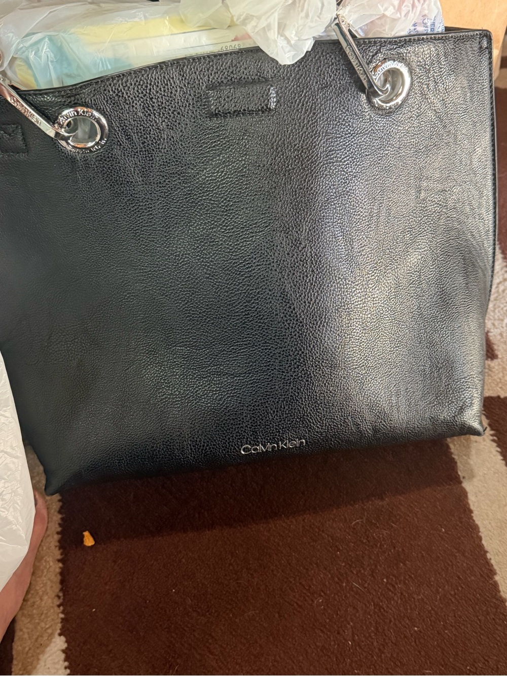Calvin Klein Black Leather Shoulder Bag with Silver Hardware - Picture 3 of 6